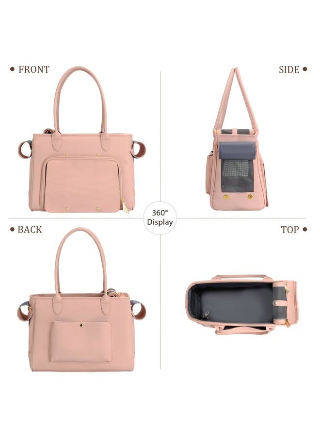 Minsong Fashion Pet Carrier Purse for Small Cat and Dog, Luxury Pu Soft-Sided Tote Bag with Large Pockets for Dogs and Puppies (Pink, 15.8" L x 7.5" W x 11.8" H) - Image 3