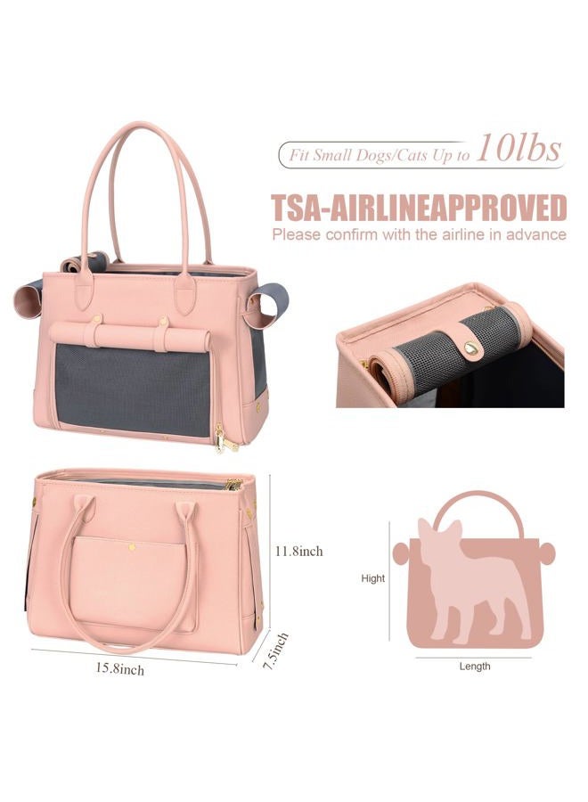 Minsong Fashion Pet Carrier Purse for Small Cat and Dog, Luxury Pu Soft-Sided Tote Bag with Large Pockets for Dogs and Puppies (Pink, 15.8" L x 7.5" W x 11.8" H) - Image 2