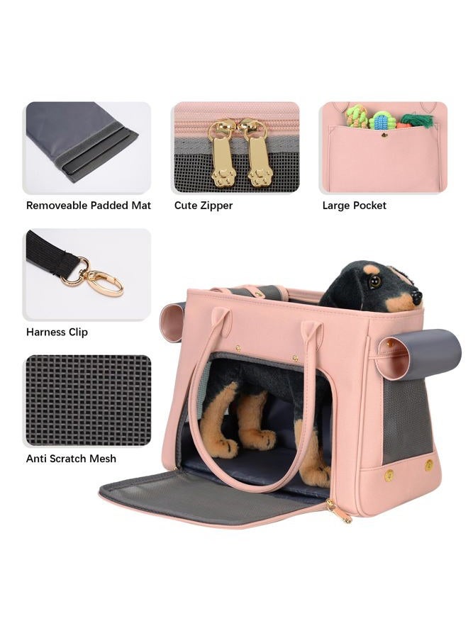 Minsong Fashion Pet Carrier Purse for Small Cat and Dog, Luxury Pu Soft-Sided Tote Bag with Large Pockets for Dogs and Puppies (Pink, 15.8" L x 7.5" W x 11.8" H) - Image 4