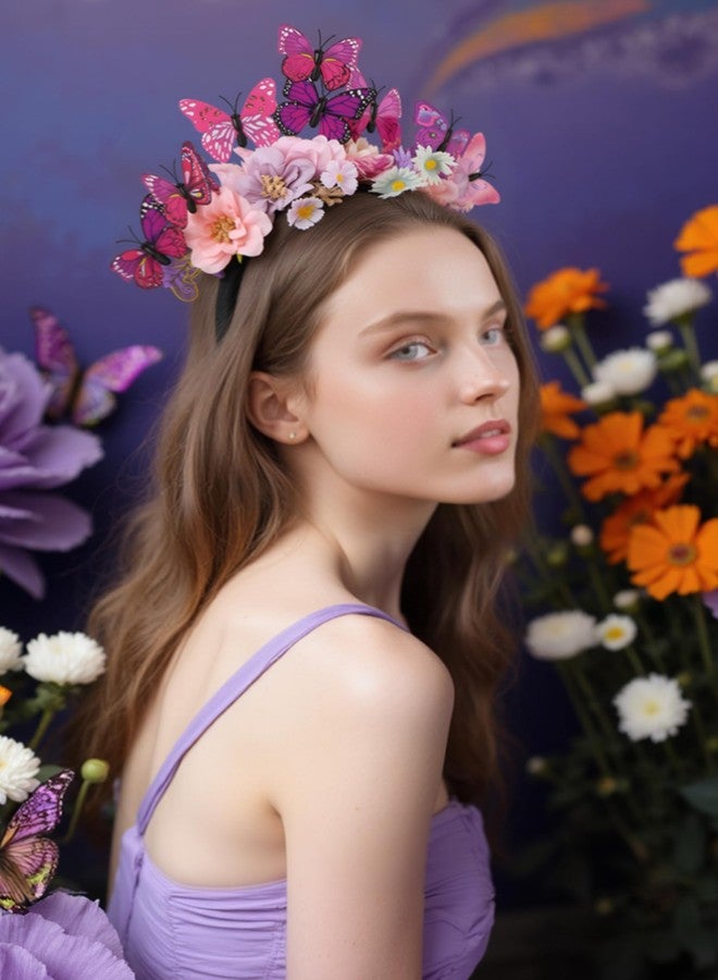 كوكو لاند طوق رأس مزين بالزهور من كوكولاند للنساء - طوق رأس مزين بالزهور على شكل فراشة مونارك لحفلات الشاي في كنتاكي، قطعة رأس مثالية لأزياء الهالوين، لون بنفسجي - Image 3