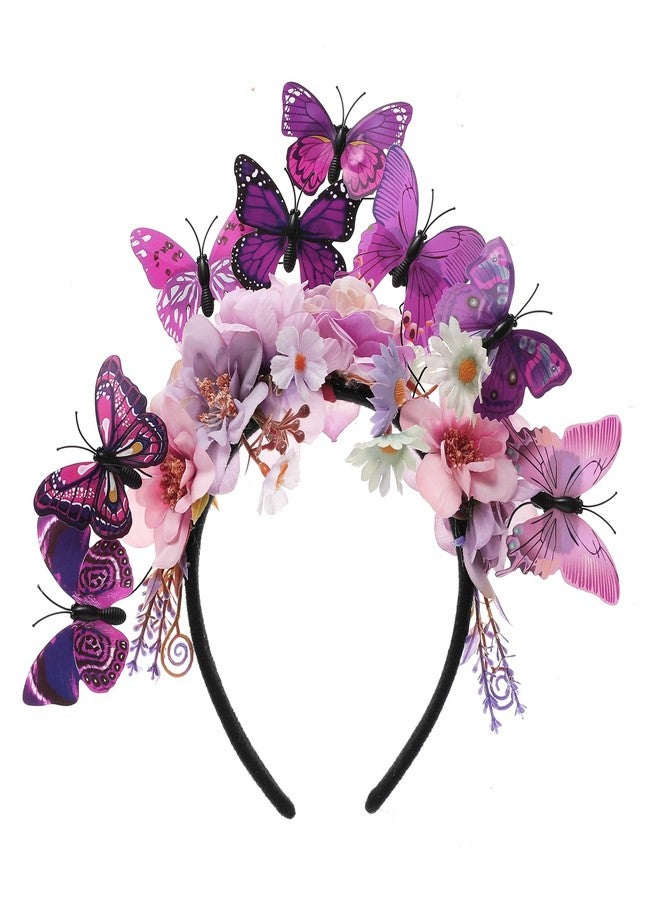 كوكو لاند طوق رأس مزين بالزهور من كوكولاند للنساء - طوق رأس مزين بالزهور على شكل فراشة مونارك لحفلات الشاي في كنتاكي، قطعة رأس مثالية لأزياء الهالوين، لون بنفسجي - Image 1