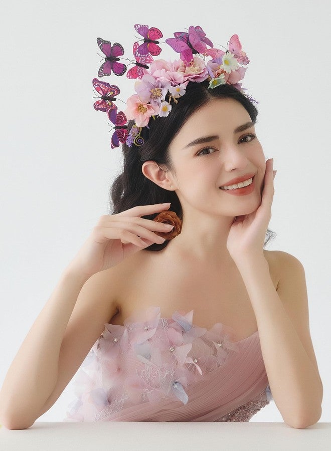 كوكو لاند طوق رأس مزين بالزهور من كوكولاند للنساء - طوق رأس مزين بالزهور على شكل فراشة مونارك لحفلات الشاي في كنتاكي، قطعة رأس مثالية لأزياء الهالوين، لون بنفسجي - Image 5