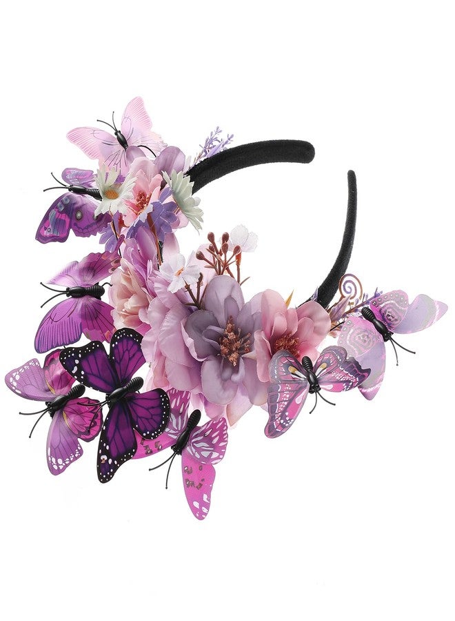 كوكو لاند طوق رأس مزين بالزهور من كوكولاند للنساء - طوق رأس مزين بالزهور على شكل فراشة مونارك لحفلات الشاي في كنتاكي، قطعة رأس مثالية لأزياء الهالوين، لون بنفسجي - Image 2