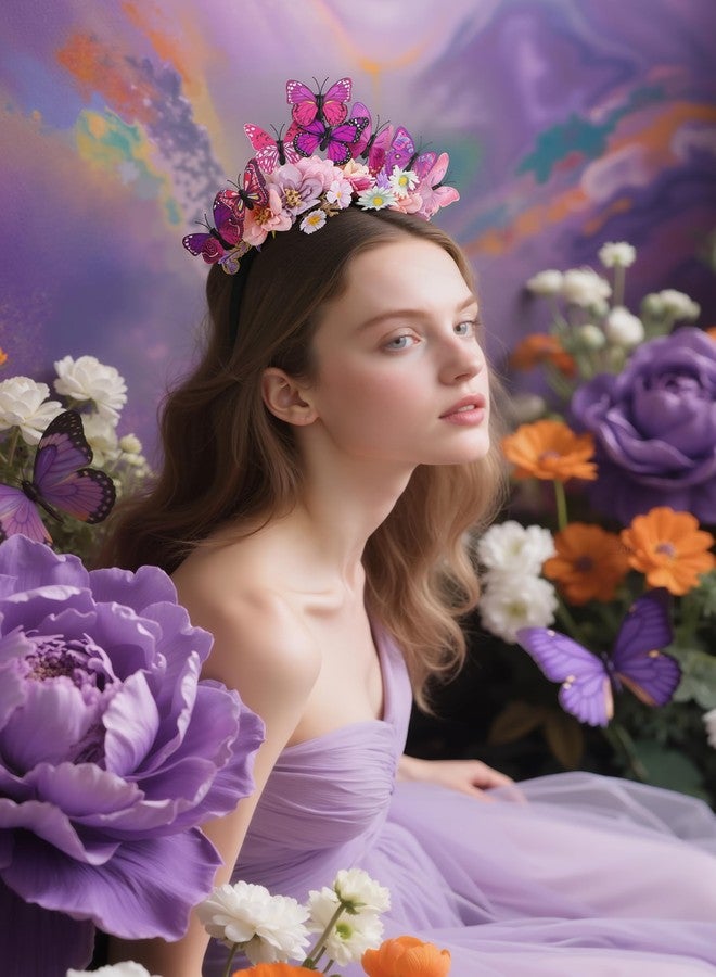 كوكو لاند طوق رأس مزين بالزهور من كوكولاند للنساء - طوق رأس مزين بالزهور على شكل فراشة مونارك لحفلات الشاي في كنتاكي، قطعة رأس مثالية لأزياء الهالوين، لون بنفسجي - Image 4