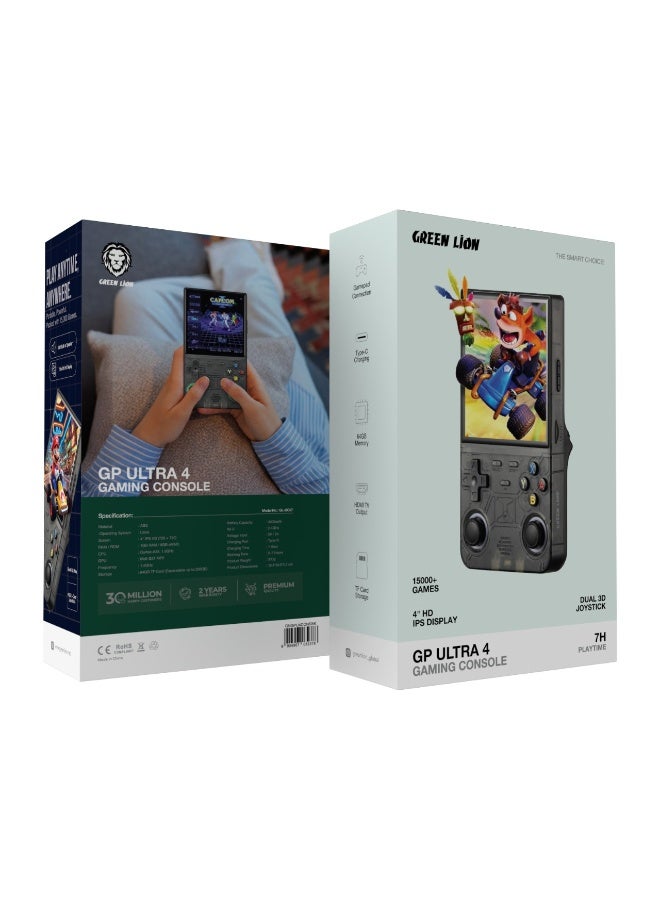 جرين ليون وحدة تحكم ألعاب GP Ultra 4 مع أكثر من 15000 لعبة مدمجة وشاشة IPS HD مقاس 4 بوصات / وقت عمل 7 ساعات / تشغيل Linux / بطاقة TF سعة 64 جيجابايت / واي فاي 2.4 جيجاهرتز / وحدة تحكم محمولة وقابلة لإعادة الشحن - أسود - Image 4