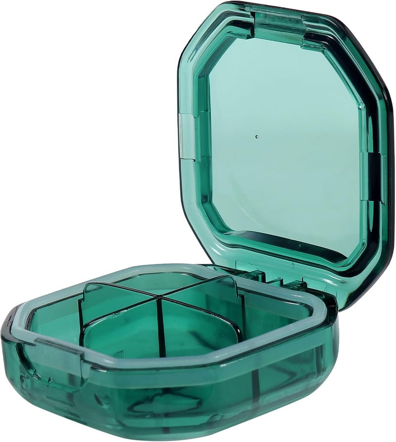 Portable 4-Grid Medicine Organizer Box, Wear-Resistant Sealed Pill Case for Daily and Travel Use, Green Compact Household Pill Organizer for Supplements and Medication - Image 1