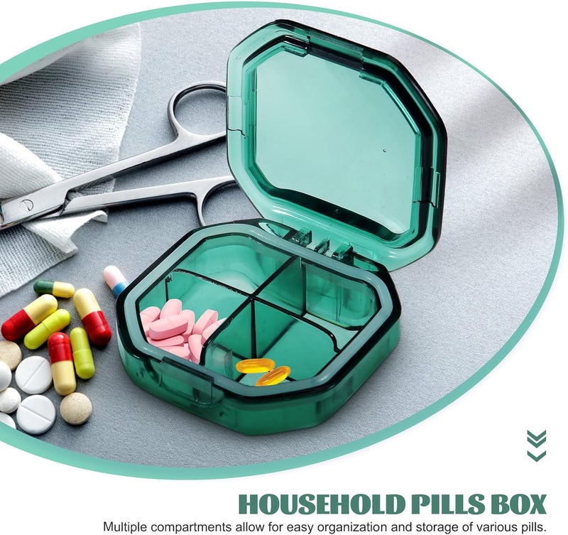 Portable 4-Grid Medicine Organizer Box, Wear-Resistant Sealed Pill Case for Daily and Travel Use, Green Compact Household Pill Organizer for Supplements and Medication - Image 3
