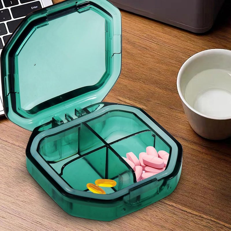 Portable 4-Grid Medicine Organizer Box, Wear-Resistant Sealed Pill Case for Daily and Travel Use, Green Compact Household Pill Organizer for Supplements and Medication - Image 5