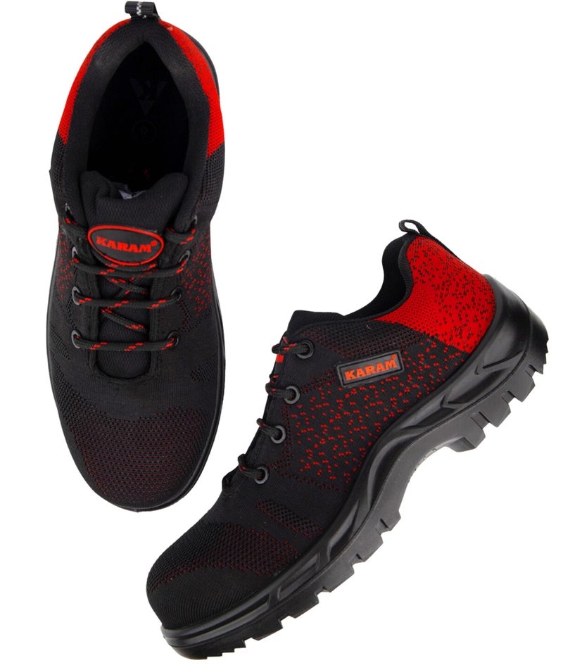 Karam Flytex FS215 Safety Shoes for Men | Sporty Design, Lightweight with Single Density | Antistatic, Antislip, Oil & Heat Resistant with Fiber Toe | Black & Red | Size-10 - Image 2