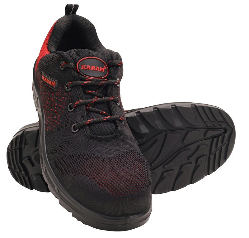Karam Flytex FS215 Safety Shoes for Men | Sporty Design, Lightweight with Single Density | Antistatic, Antislip, Oil & Heat Resistant with Fiber Toe | Black & Red | Size-10 - Image 3