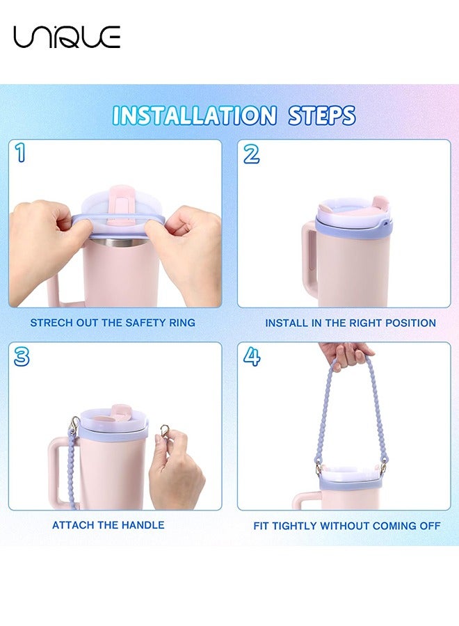 Unique 2PCS Water Bottle Handle Strap,Silicone Water Bottle Sling Compatible with Stanley Water Cup Accessories Water Bottle Holder with Strap Fits Most 8-40oz Water Bottles(White and Purple)  - Image 5