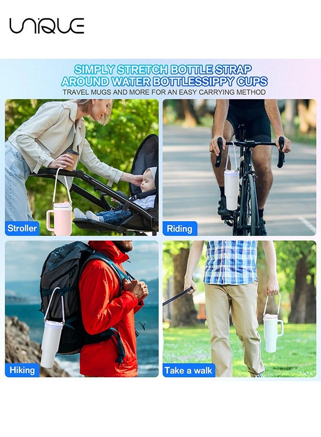 2PCS Water Bottle Handle Strap,Silicone Water Bottle Sling Compatible with Stanley Water Cup Accessories Water Bottle Holder with Strap Fits Most 8-40oz Water Bottles(White and Purple)
