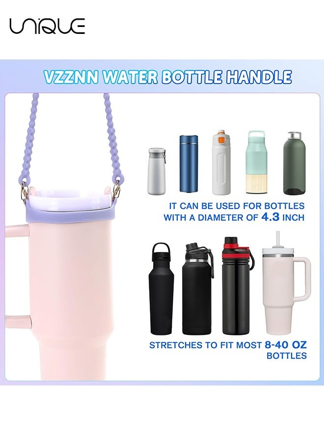 Unique 2PCS Water Bottle Handle Strap,Silicone Water Bottle Sling Compatible with Stanley Water Cup Accessories Water Bottle Holder with Strap Fits Most 8-40oz Water Bottles(White and Purple)  - Image 4