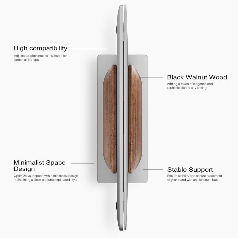Vertical Laptop Stand for Desk - Black Walnut Wood and Aluminium Holder for Laptops - Image 3