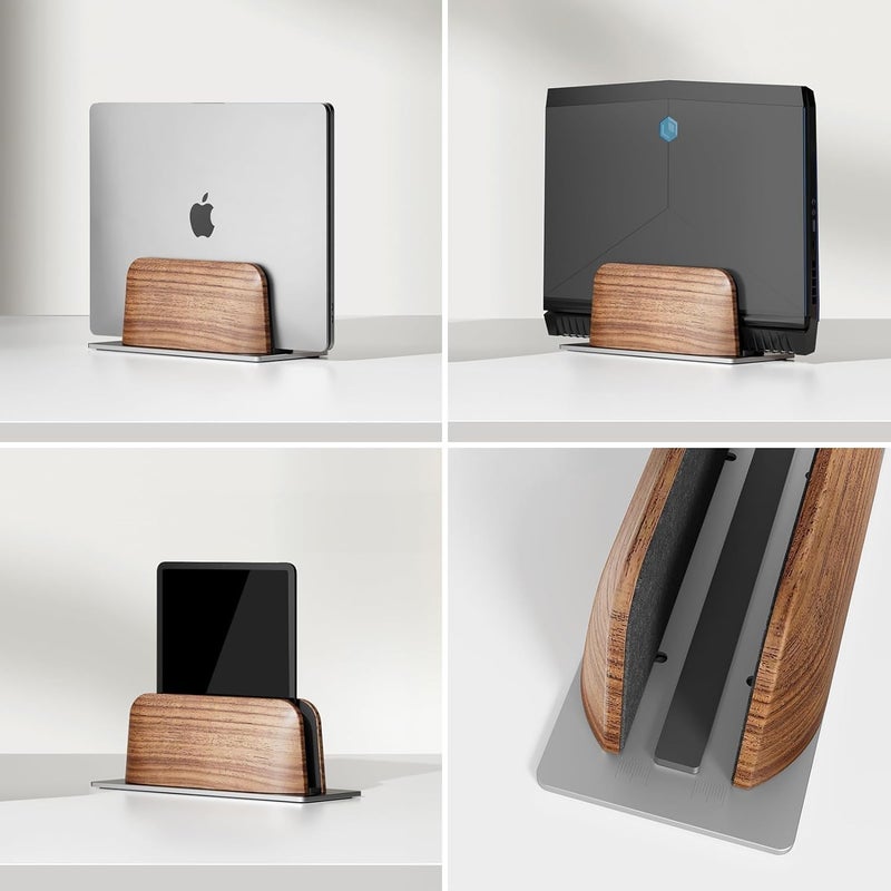 Vertical Laptop Stand for Desk - Black Walnut Wood and Aluminium Holder for Laptops - Image 5