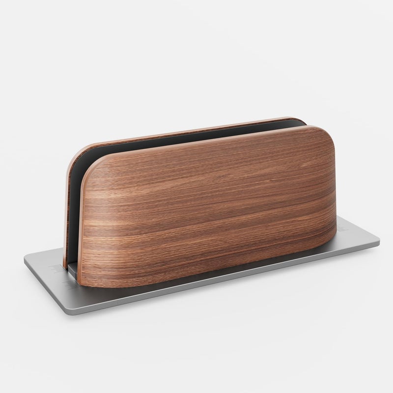 Vertical Laptop Stand for Desk - Black Walnut Wood and Aluminium Holder for Laptops - Image 1