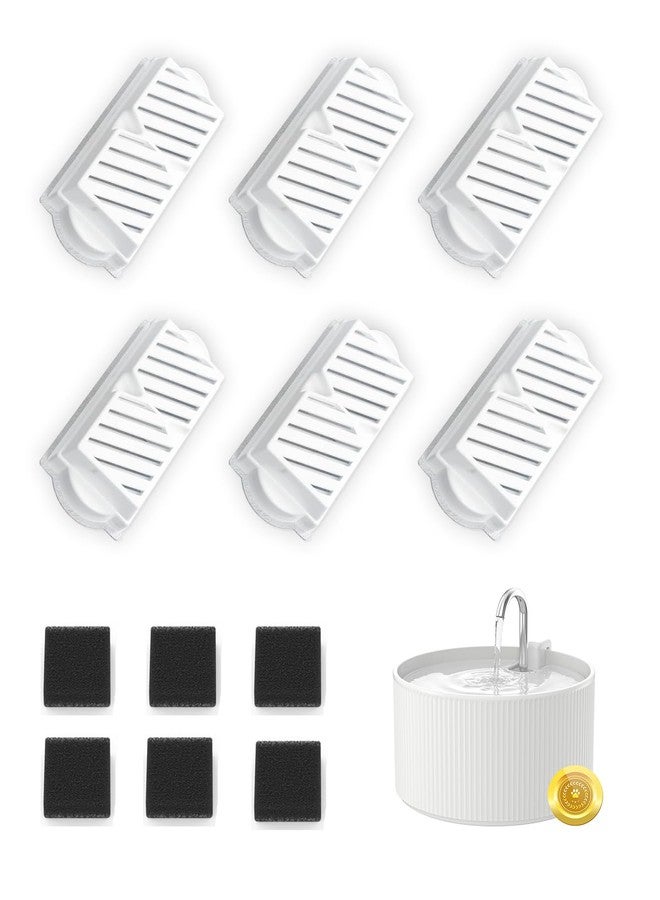 Wonder Creature Ceramic Cat Water Fountain Filters for 2.2L/74oz Ceramic Cat Fountain, 6 Carbon Filters and 6 Sponges - Image 1
