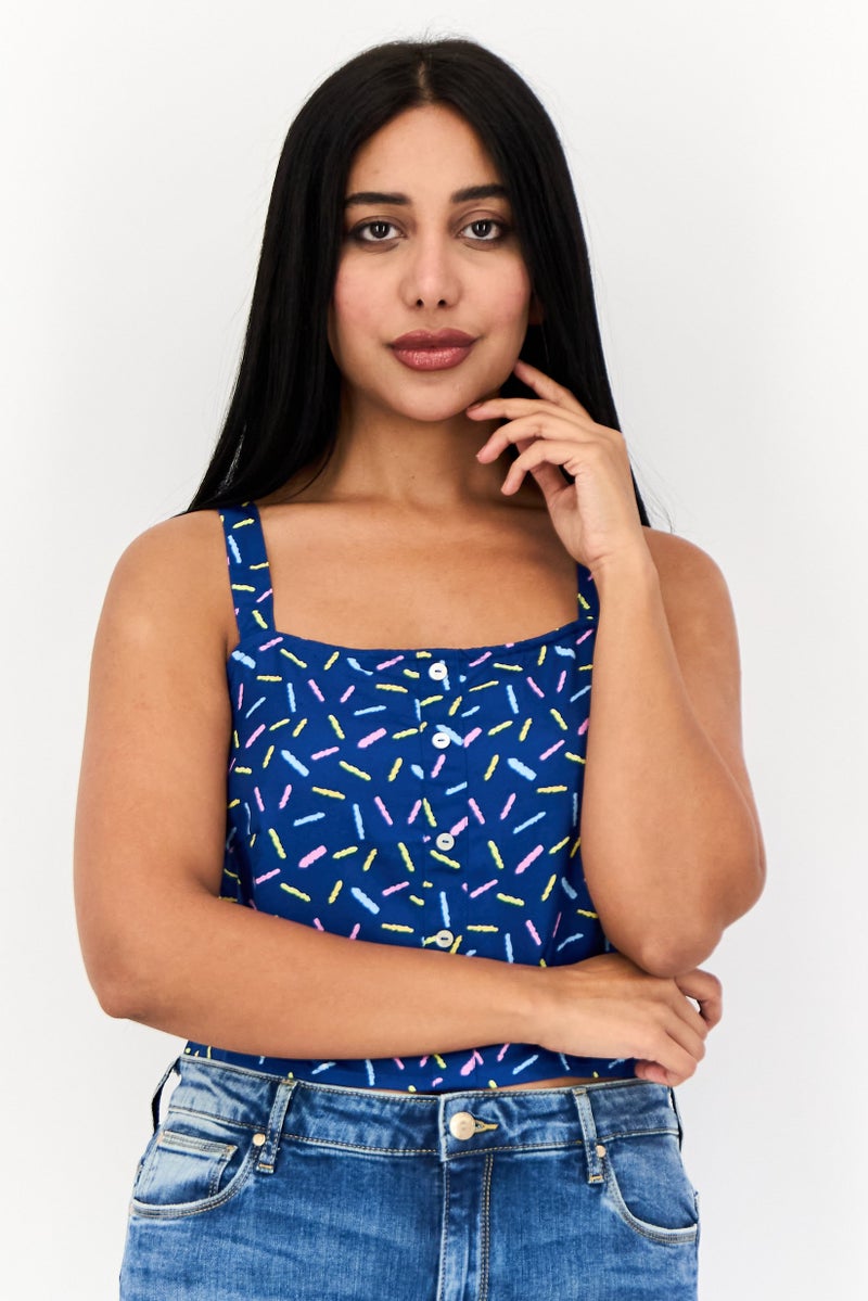 ONLY Women Square Neck Sleeveless Allover Print Tank Top, Multicolor - Image 1