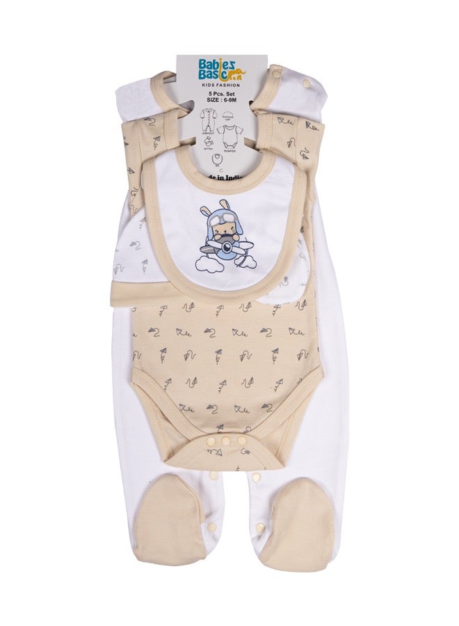 Babies Basic 5 Piece Unisex 100% Cotton Gift Set Include Bib, Romper, Mittens, Cap And Sleepsuit/Jumpsuit  - Image 5