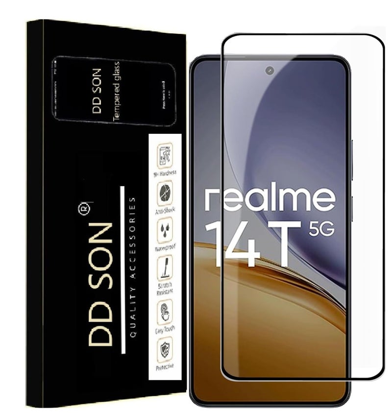 DD SON Tempered Glass Screen Protector Compatible for Realme 14T 5G (6.67 Inch, Pack of 1) with Edge to Edge Coverage and Easy Installation kit,Black - Image 1