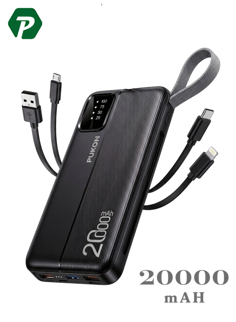 Pukon 20000mAh Fast Charging Power Bank Black – Portable Charger for iPhone 16/15/14, Samsung Galaxy S25/S24 Ultra, Xiaomi, Huawei, Oppo & More – Dual USB Output, Airline Approved, Over Voltage, Over Discharge & Short Circuit Protection - Image 1