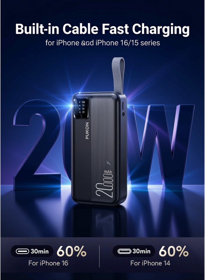 Pukon 20000mAh Fast Charging Power Bank Black – Portable Charger for iPhone 16/15/14, Samsung Galaxy S25/S24 Ultra, Xiaomi, Huawei, Oppo & More – Dual USB Output, Airline Approved, Over Voltage, Over Discharge & Short Circuit Protection - Image 3