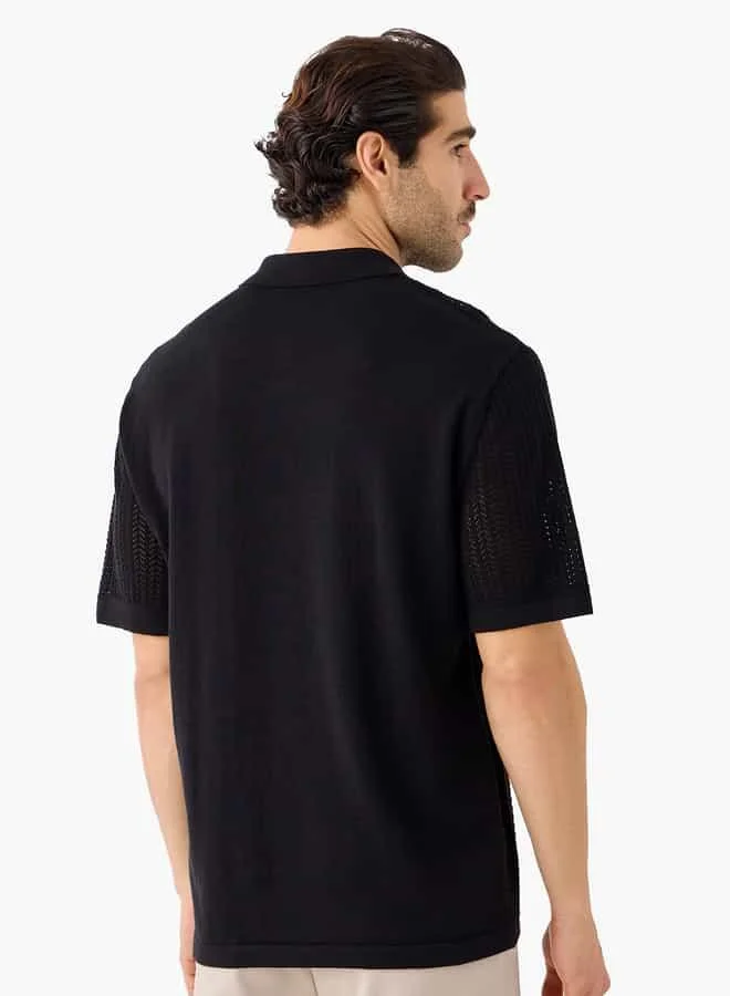 Iconic Iconic Textured Shirt with Collar and Short Sleeves