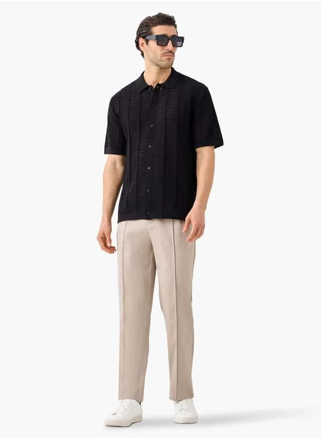 ايكونيك Iconic Textured Shirt with Collar and Short Sleeves
