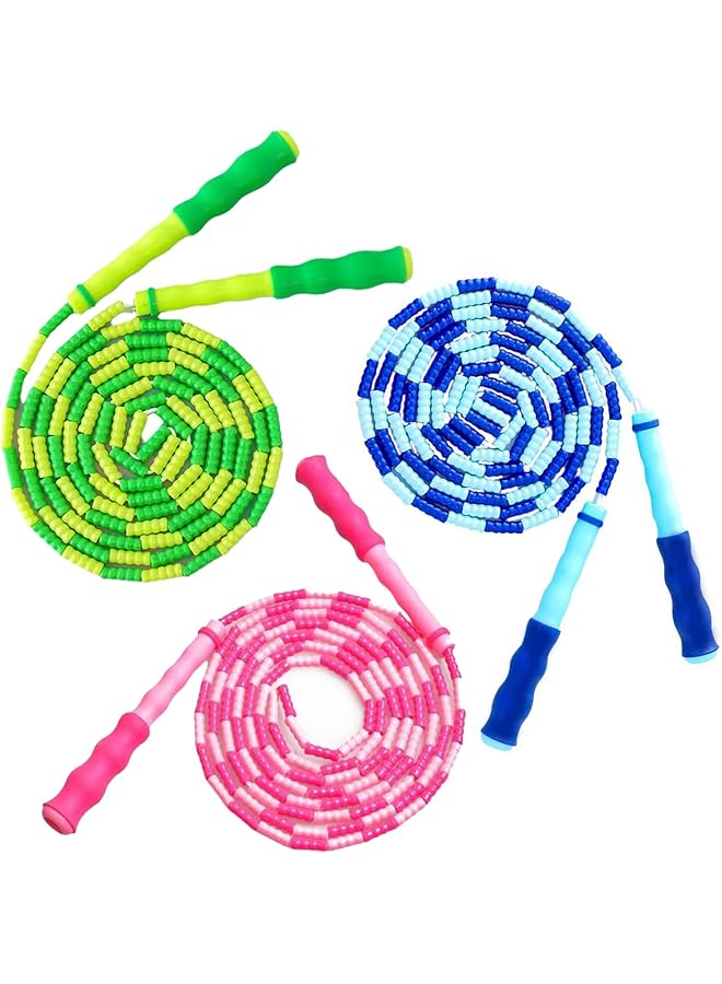 PROMASS حبل قفز مزخرف للأطفال والبالغين - طول قابل للتعديل، حبل قفز خالي من التشابك لللياقة البدنية، التمارين، وفقدان الوزن - خرز ناعم للاستخدام المريح - 3 قطع - Image 1