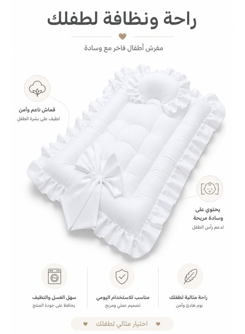 مولودي مفرش أطفال مواليد مبطن مع مخدة – مفرش نوم للرضع ناعم وآمن – قابل للغسل – تصميم مريح وخفيف (75×52 سم) - Image 2