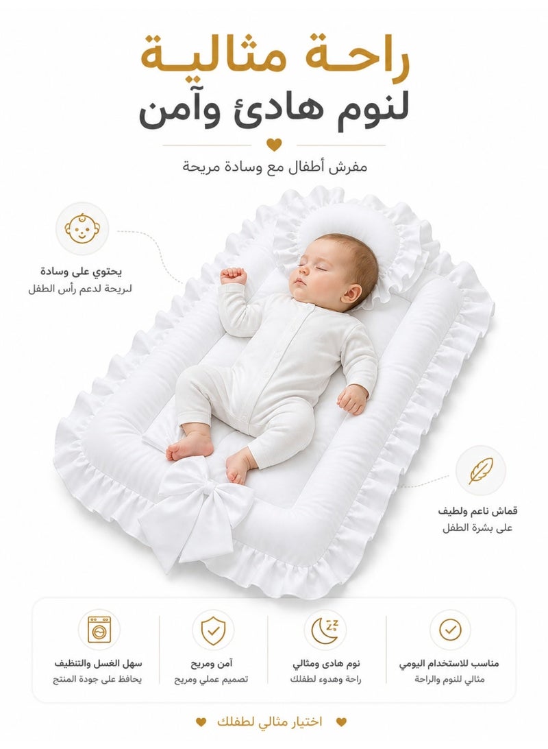 مولودي مفرش أطفال مواليد مبطن مع مخدة – مفرش نوم للرضع ناعم وآمن – قابل للغسل – تصميم مريح وخفيف (75×52 سم) - Image 3