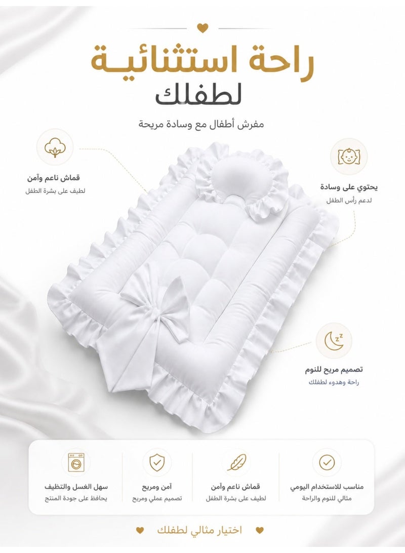 مولودي مفرش أطفال مواليد مبطن مع مخدة – مفرش نوم للرضع ناعم وآمن – قابل للغسل – تصميم مريح وخفيف (75×52 سم) - Image 4