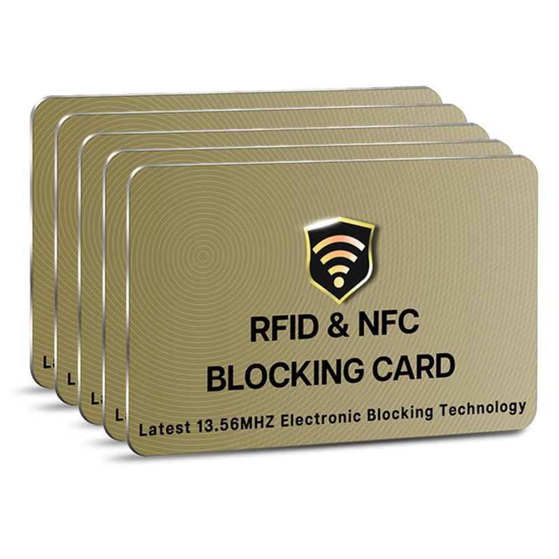 SaiTech IT RFID Blocking Card, 5 Pack One Card Protects Entire Wallet Purse For Men & Women, NFC Contactless Bank Debit Credit Cards Protector ID ATM Guard Card â€“ Golden - Image 1