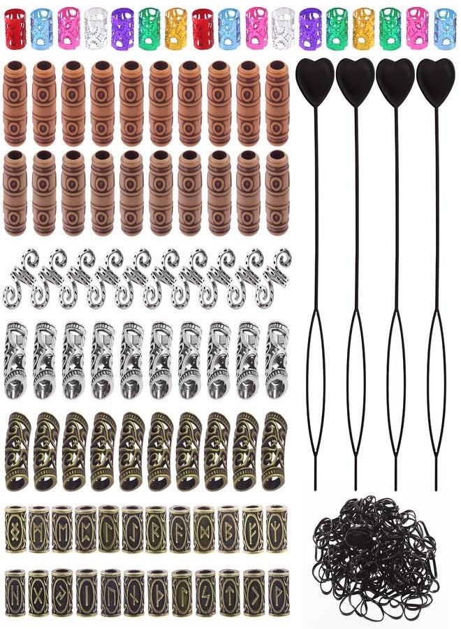 Keadic 299 Pcs 7 Style Viking Hair Beard Bead Assortment Kit Includes Dreadlocks Beads, Pull Hair Pin, Black Rubber Bands and Hair Extension Link Ring for Hair Braiding DIY Jewelry Decoration - Image 1