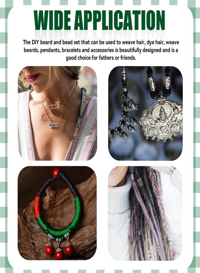 Keadic 299 Pcs 7 Style Viking Hair Beard Bead Assortment Kit Includes Dreadlocks Beads, Pull Hair Pin, Black Rubber Bands and Hair Extension Link Ring for Hair Braiding DIY Jewelry Decoration - Image 5