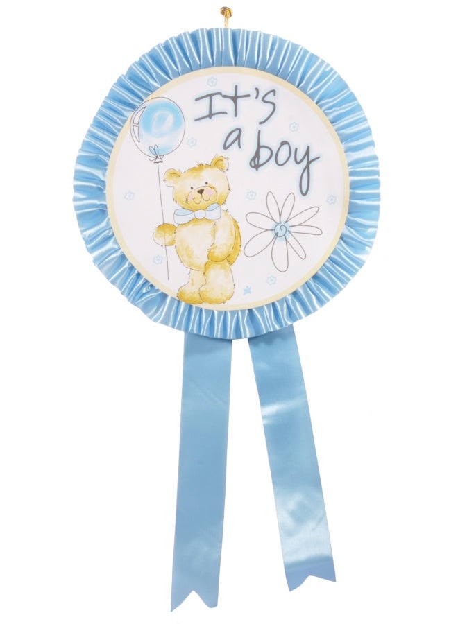 Ciao It’s a Boy Birth Decoration – Blue Hanging Rosette with Teddy Design | Baby Shower & Newborn Arrival Wall Decor | Blue Ribbon Festone for Baby Boy Announcement - Image 1