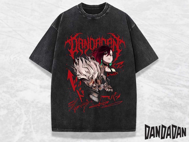 Foreign Trade Europe and America New DANDADAN Animation Cartoon Printing Summer Washed Retro Cotton Short-sleeved T-shirt Top 9 vintage black 