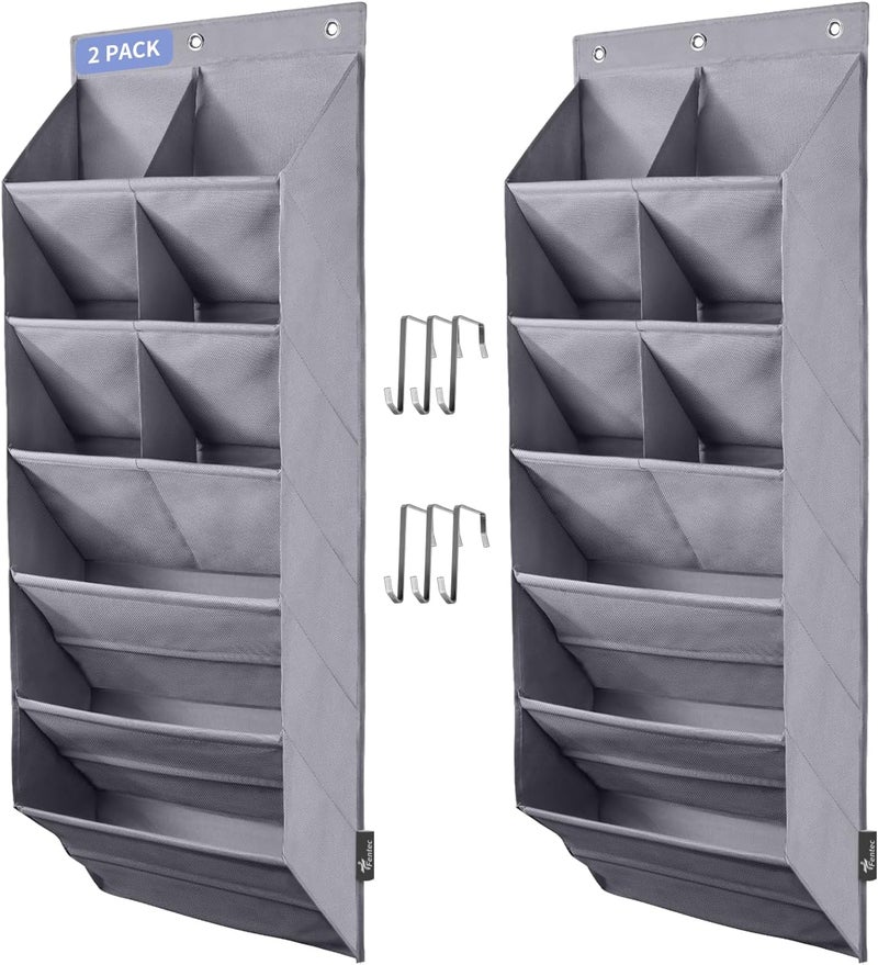 FENTEC 2 Pack Over the Door Shoe Organizer, Hanging Shoe Organizer, 6-Tier Large Deep Pockets Door Shoe Rack with 3 Hooks Shoe Organizer for Shoes, Sneakers, and Home Accessories, Grey - Image 1