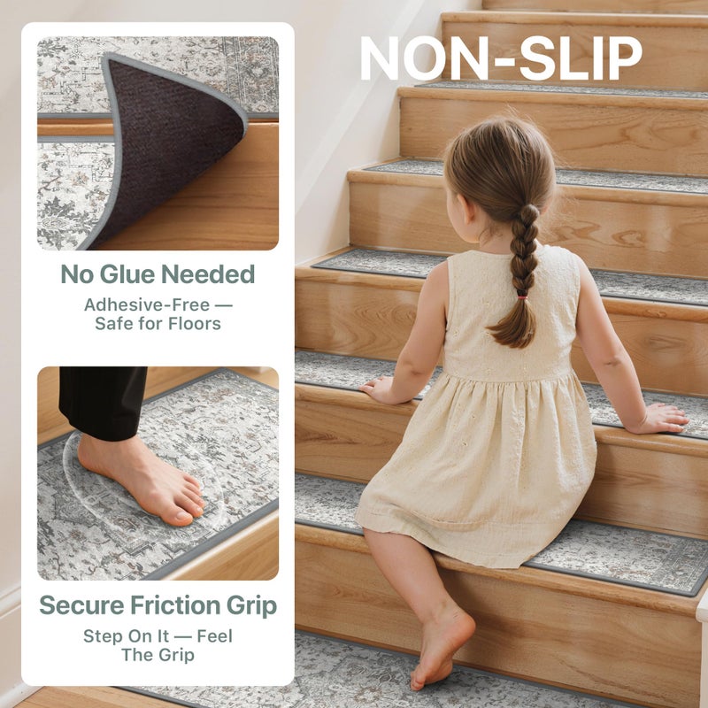 sarben Non Slip Stair Treads for Wooden Steps 7PCS - 8"x30" Indoor Safety Carpet, Edging Mats with TPE Adhesive Backing, Pet and Elderly Friendly Stair Rugs (Taupe) - Image 4