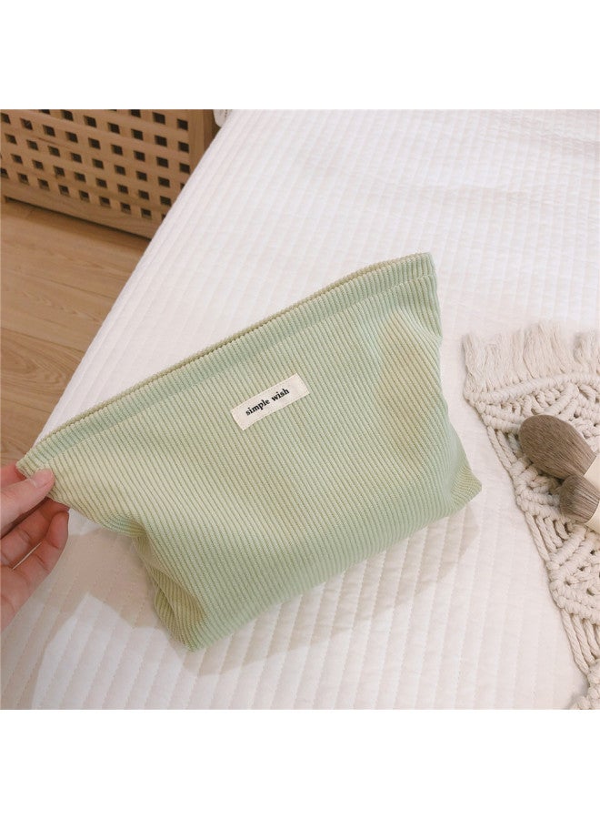 [Suxi Cloth Bag] Solid Color Corduroy Cloth Bag Cosmetic Bag Clutch Fabric Storage Canvas Bag Simple Artistic-Color:Pea Green  - Image 1
