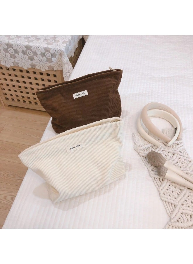 [Suxi Cloth Bag] Solid Color Corduroy Cloth Bag Cosmetic Bag Clutch Fabric Storage Canvas Bag Simple Artistic-Color:Pea Green  - Image 4