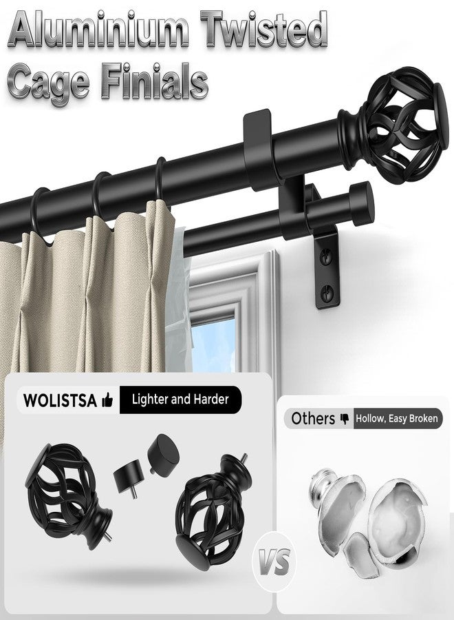 Wolistsa Double Curtain Rod 84 to 120 Inch, Black Long Dual Curtain Rods with Decorative Aluminium Twisted Cage Finial, 1 Inch Adjustable Heavy Duty Telescopic Spliced Window Treatment Rods, All Metal - Image 2