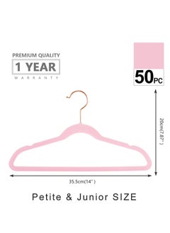 Red Dot Gift Premium Kids Velvet Hangers (Pack of 50) 14″ Wide with Copper Rose Gold Hooks,Space Saving,Nonslip Huggable Closet Hangers for Petite Junior Children’s Skirt Dress Pants,Clothes Hangers  - Image 2