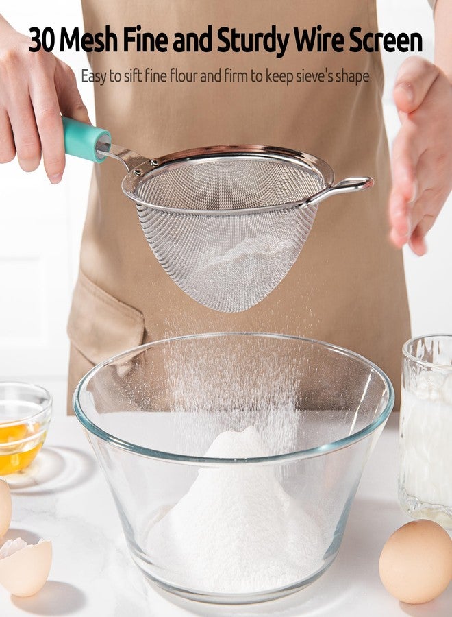 U-Taste Medium Fine Mesh Strainer: 18/8 Stainless Steel 4.73in 30 Mesh Kitchen Food Sieve with Sturdy Riveted Silicone Handle, Heavy Duty Deep Handheld Metal Colander for Rice, Quinoa, Flour(Aqua Sky) - Image 5