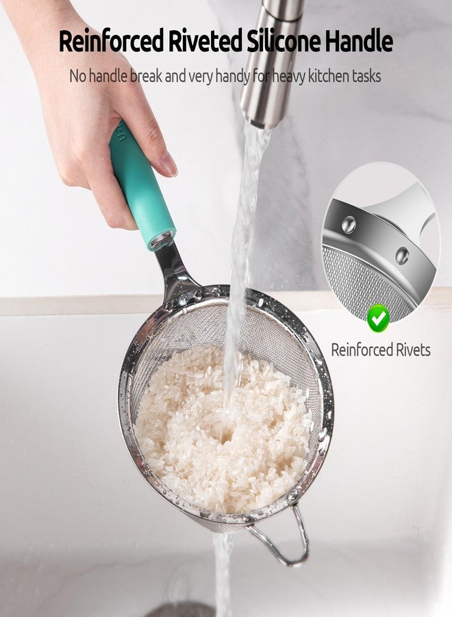 U-Taste Medium Fine Mesh Strainer: 18/8 Stainless Steel 4.73in 30 Mesh Kitchen Food Sieve with Sturdy Riveted Silicone Handle, Heavy Duty Deep Handheld Metal Colander for Rice, Quinoa, Flour(Aqua Sky) - Image 4