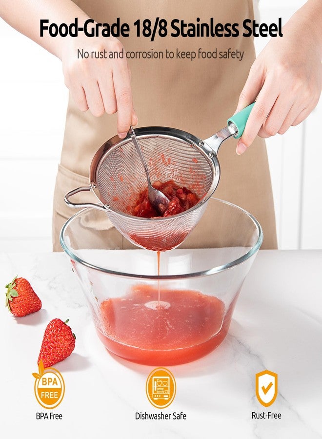 U-Taste Medium Fine Mesh Strainer: 18/8 Stainless Steel 4.73in 30 Mesh Kitchen Food Sieve with Sturdy Riveted Silicone Handle, Heavy Duty Deep Handheld Metal Colander for Rice, Quinoa, Flour(Aqua Sky) - Image 3