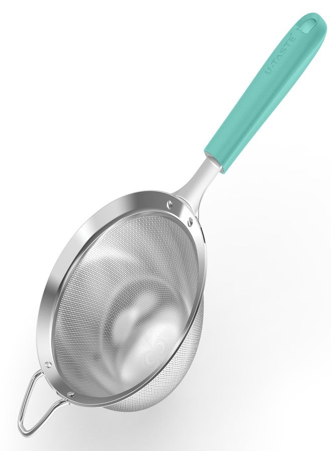 U-Taste Medium Fine Mesh Strainer: 18/8 Stainless Steel 4.73in 30 Mesh Kitchen Food Sieve with Sturdy Riveted Silicone Handle, Heavy Duty Deep Handheld Metal Colander for Rice, Quinoa, Flour(Aqua Sky) - Image 1