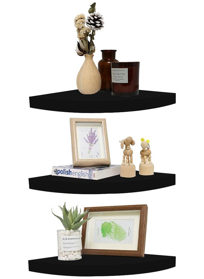 MARGOUN 3 Pieces Wall Mounted Floating Corner Shelf Tier Quarter Round Storage Shelves Corner Organizer for Bathroom Kitchen Bedroom Living Room 25cm Black  - Image 1