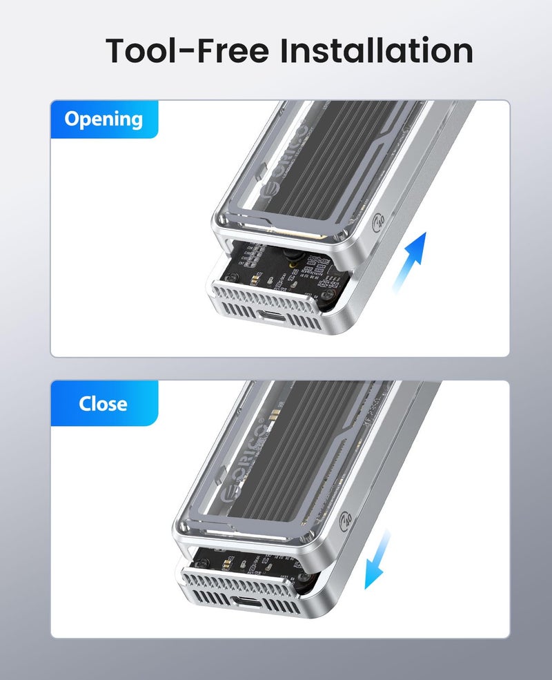 ORICO 40Gbps M.2 NVMe SSD Enclosure with Cooling Fan, Tool-Free Installation Aluminum Crystal NVMe Case, Support 2280 M2 Solid State Drive, Compatible with Thunderbolt 3/4 USB4/3.2/3.1/3.0 - Image 5