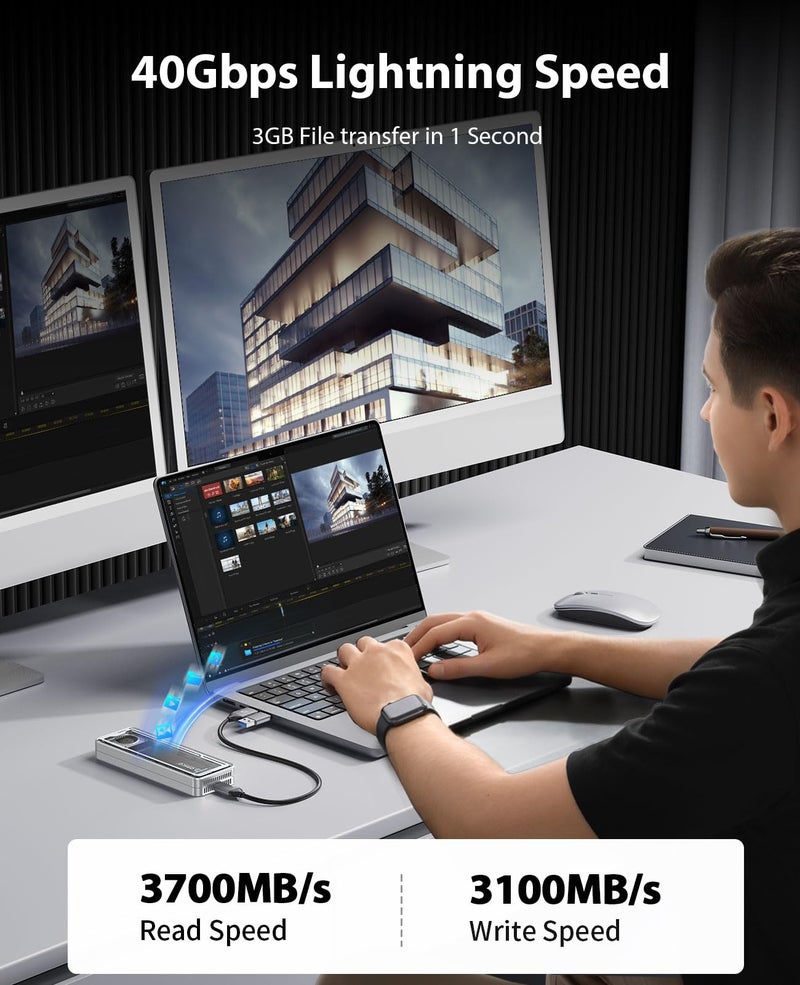 ORICO 40Gbps M.2 NVMe SSD Enclosure with Cooling Fan, Tool-Free Installation Aluminum Crystal NVMe Case, Support 2280 M2 Solid State Drive, Compatible with Thunderbolt 3/4 USB4/3.2/3.1/3.0 - Image 2